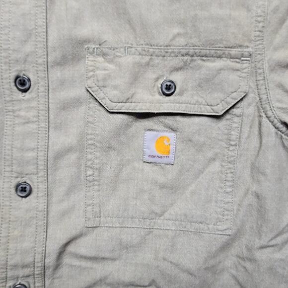Carhartt Mens Loose Fit Short Sleeve Button Up Small Gray Ripstop Outdoor Shirt - Picture 3 of 10